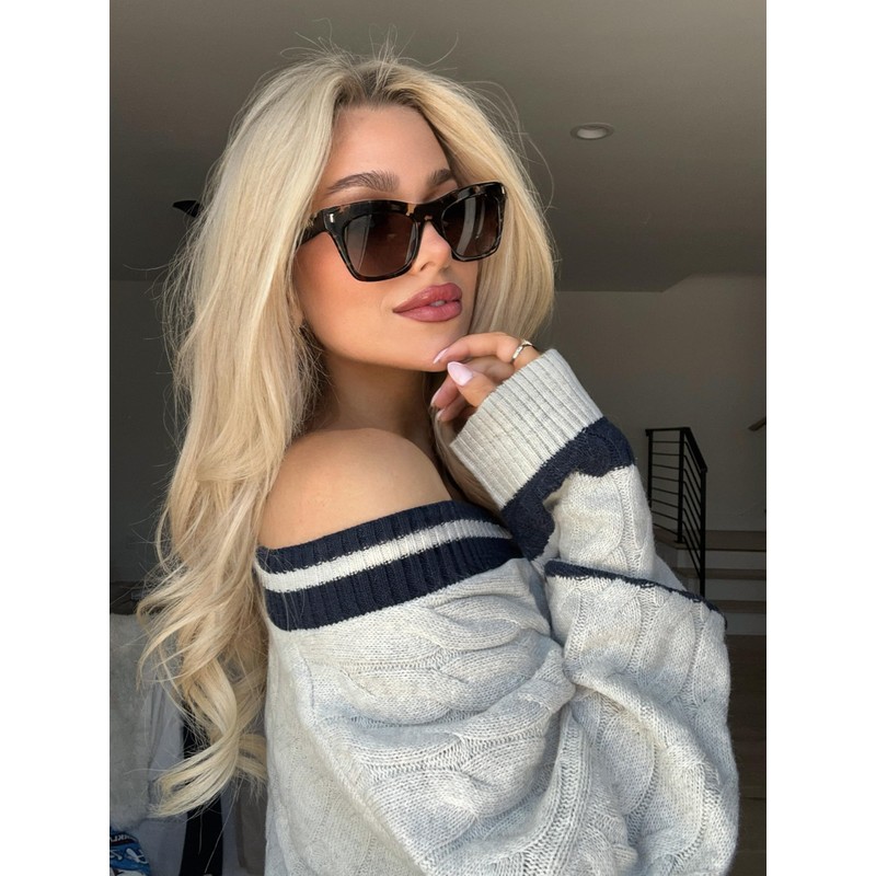 DIFF Bradley Designer Oversized Rectangular Sunglasses for Women UV400, Opaline