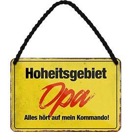 Tin Sign Funny Saying "HOHEITSGEBIET Opa .. " Decorative Hanging Sign Door Sign House Entrance Metal Sign Funny Gift for Birthday, Christmas or Father's Day 18 x 12 cm