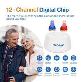 Oldriv Rechargeable Hearing Aids for Adults Seniors, 1 Pair Completely-in-Canal (CIC) Hearing Aids for Adults Seniors Rechargeable OTC Hearing Aids Red Blue