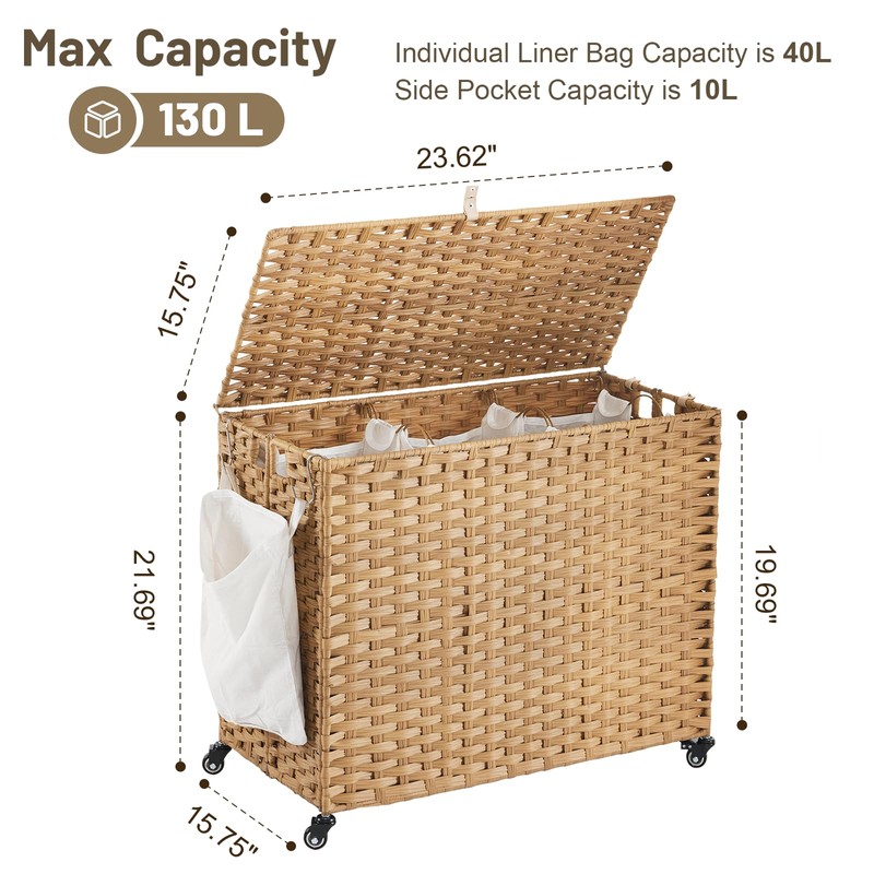 Laundry Hamper with Wheels, 52.8 Gallon(200L) Rolling Laundry Basket with