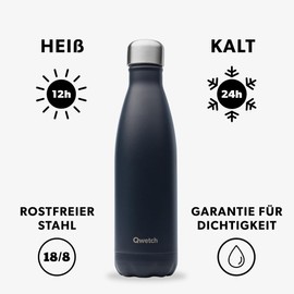 Qwetch - Originals Stainless Steel Insulated Flask 500 ml Carbon Grey - Thermos Flask 24 Hours Cold & 12 Hours Hot - Leak-Proof, BPA-Free, Reusable - Perfect for Sports, Travel, Office & Hiking