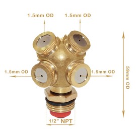 beduan Sprinkler Mister Head 1/2" NPT Brass 4 Holes Garden Hose Sprinkles Irrigation Connect Fitting with Adapter and Filter Mesh