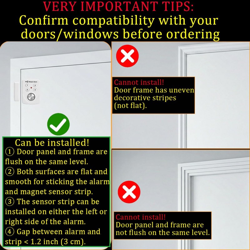 3 Pack Keypad Door Alarm with Delay When Left Open