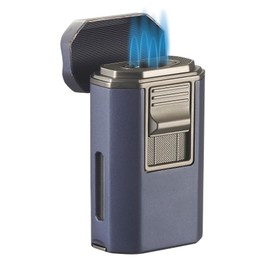 Visol Boulder Butane Torch Quad Flame Refillable Gas Lighter, Built in Cutter, Two Built in Punches, Built in Rest, Windproof Adjustable Flame Lighter (Shipped Without Butane) (Blue)