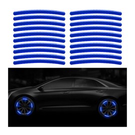 Norkmdi Reflective Car Wheel Decorative Stripe Stickers, 20PCS Fluorescent Anti-Scratch Vehicle Wheel Night Safety Warning Decal, Auto Exterior Tire Rims Ornament, Universal Fit (Blue)