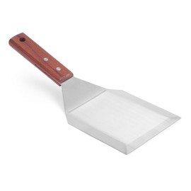 HENDI Hamburger Turner, with Wooden Handle, Barbecue Turner, Spatula, Angled Palette, Spatula, Dishwasher-Safe, Blade: 150 mm, 110 x 305 mm, Stainless Steel