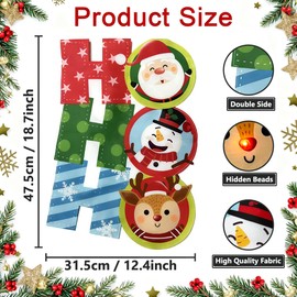 3D Lighted Christmas Garden Flag, Solar Powered LED Outdoor Santa, Snowman, Reindeer Winter Holiday Yard Flag, Double Side HoHoHo Shaped Flag for Patio Lawn, Home Porch 12×18 Inch