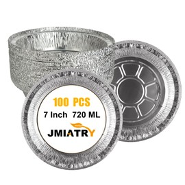 JMIATRY 100 Pcs 7 Inch Round Foil Trays, 720ML Air Fryer Tin Foil Trays, Oil-Proof Non-Stick Aluminum Foil Trays Round for Baking, Cooking, Oven and Air Fryer