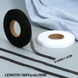 JCKHXG 200 Yards 1/2 Inch Iron On Stitch Witchery Hemming Tape. 2 Rolls Iron On Hem Tape, Hemming Tape for Clothes, Pants, Curtains,and Fabrics (Black+White)