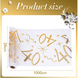 40th Birthday Table Decoration, Table Runner 40th Birthday White Gold (28 cm x 10 m), Birthday Decoration Table, Table Decoration 40th Birthday, Birthday Table Runner for Children, Adults, Birthday