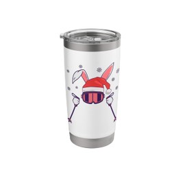 Skiing Rabbit with Ski Poles, Ski Goggles and Santa Hat Stainless Steel Insulated Tumbler