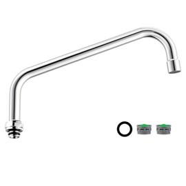 12” Swivel Swing Nozzle Spout for Commercial Kitchen Sink Faucet,Stainless Steel Add-on Spout Fits for 2 or 3 Bay Compartment Sinks, with Two 2.2gpm Aerator