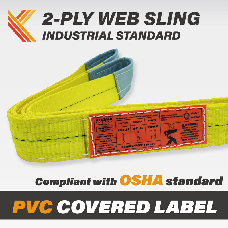 2-Ply Lifting Straps 2”x 6 ft Webbing Sling Tree Saver