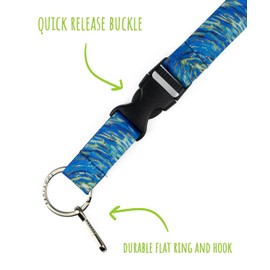 Limeloot Van Gogh Starry Night Premium Lanyard with Release Buckle and Flat Ring.