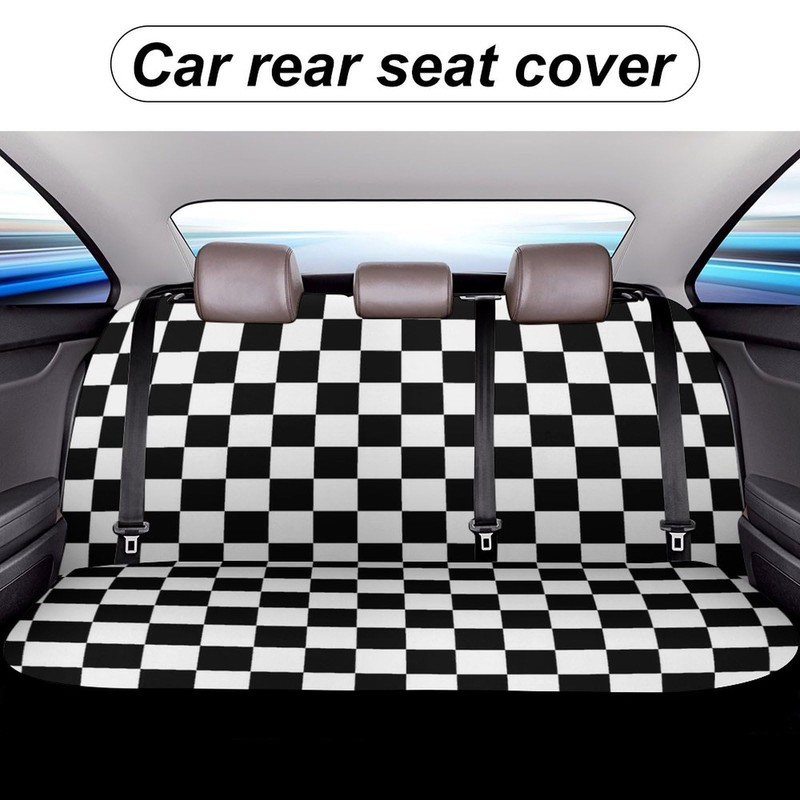 White Black Square Checkered Flag Car Rear Seat Covers Universal