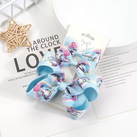 3PCS Hair Bows for Girls Hand-made Colorful Grosgrain Ribbon Hair Bows Alligator Clips Hair Accessories Barrettes for Little Teen Toddler Girls Kids (Blue Unicorn)