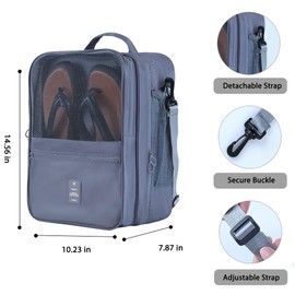UPRIMEASY Large Shoe Bags for Travel Holds 4 Pair of Shoes, Travel Shoe Bag with 3 Layers Compartments, Waterproof & Washable (Grey)