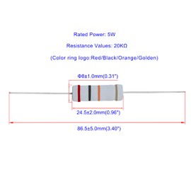 Aopin 20K Ohm Metal Oxide Resistor, ±5% Tolerance Precision 5 Watt Resistor, Replacement Resistor for Electronic Circuits, DIY Project and Laboratory Use, 20pcs