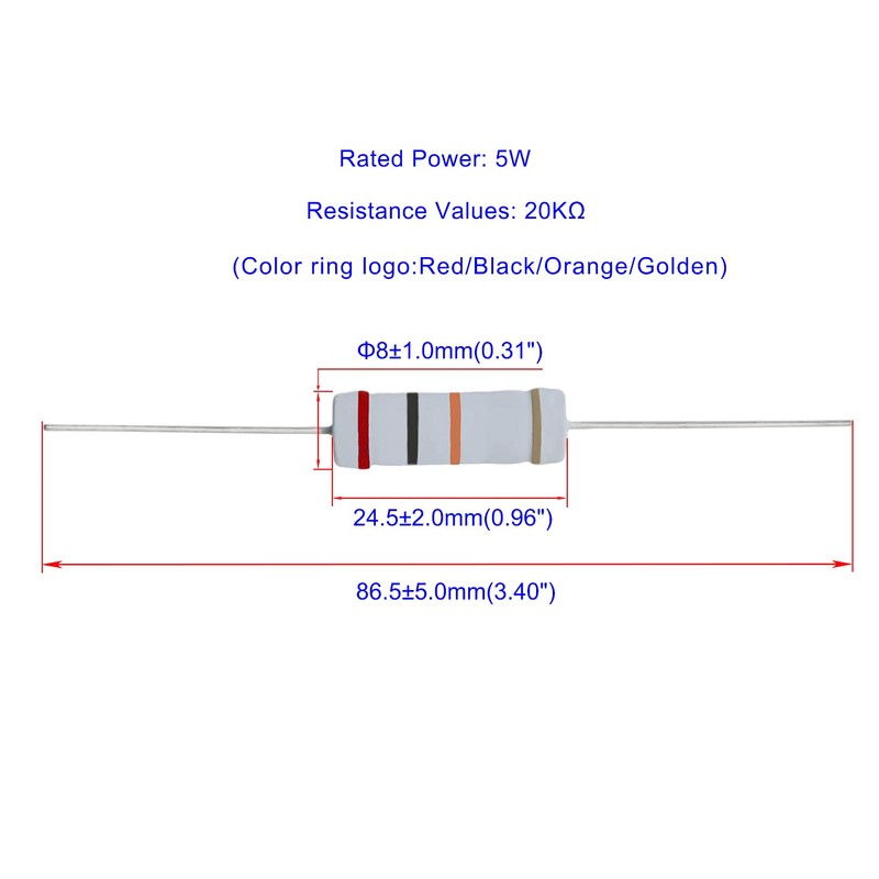 Aopin 20K Ohm Metal Oxide Resistor, ±5% Tolerance Precision 5