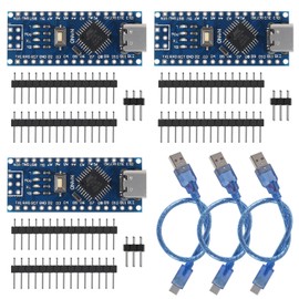 DWEII 3 Pieces Nano Board V3.0 ATmega328P with Cable Compatible with Arduino Nano V3.0 with Pin Headers Unsoldered (USB C Port)