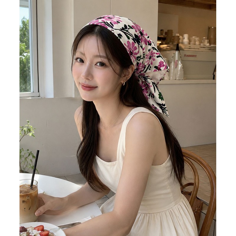 Collet Vintage Flower Bandana Hair Scarf Handkerchief [Pink] with UV