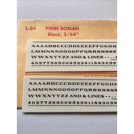 Champ Decals HO Scale Alphabet & Numeral Set L-34: Penn Roman Black 5/64”