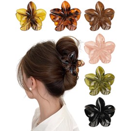 Hawaiian Plumeria Hair Accessories，6 Pcs Flower Claw Clips for Women，Strong Hold Nonslip Beach Tropical Hair Clips for Thick and Thin Hair (Amber)