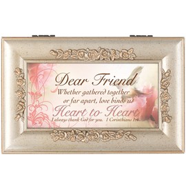 Dear Friend Love Binds Heart Speckled Silver Petite Rose Jewelry Music Box Plays How Great Thou Art