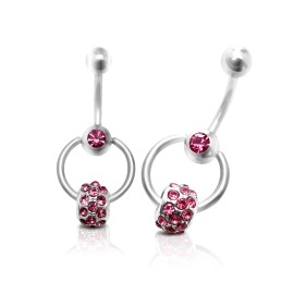 LionGothic Belly Button Ring with Pink Cubic Zirconia Door Knocker Design 14 Gauge 7/16