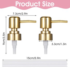 Piriuuo 2 Pack Soap Dispenser Pump Replacement, Reusable Soap Pump Dispenser Head Stainless Steel Hand Soap Dispenser Top for Lotion Regular Mouth Plastic Shampoo Bottle(Gold)
