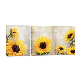 iHAPPYWALL 3 Pieces Sunflower Canvas Wall Art Yellow Blossom Flowers Picture Painting on Canvas for Bedroom Bathroom Kitchen Wall Decor Ready to Hang 12x16inchx3pcs