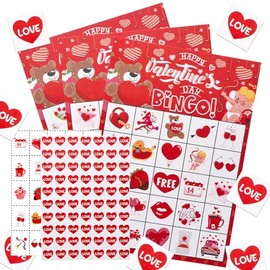 URROMA Valentine's Day Bingo Cards, 24 Players Valentine's Day Bingo Card for Family/Class/Group Activities