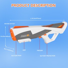 Electric Water Gun,Automatic Suction Water Guns with Running Light & 2 Modes,Powerful Squirt Gun Range up to 32 FT,Outdoor Beach Party Shooting Game Watergun,Ideal Summer Toy Gift for Kids & Adults.