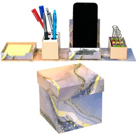 Global Printed Products Designer Printed Folding Desk Organizer, Includes Phone Stand, Small Compartments, Pen Holder, and Notepad Tray