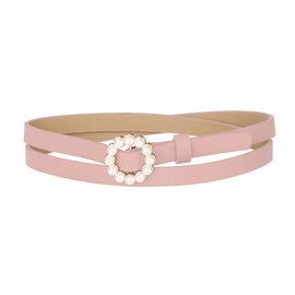 Allegra K Womens Plus Size Waist Belts Pearl Narrow Leather Adjustable Belt for Jeans Dresses Pants Light Pink 105cm/41.33"