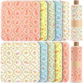 Redbaker 50 Pcs Reusable Paper Towels Paperless Reusable Cotton Cloths Toilet Absorbent Washable Paper Towels with Roll Kitchen Dishcloth for Kitchen Paperless Dishcloths(Floral Wreath)