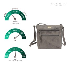 ASSOTS Crossbody Bags for Women – Real Leather Sling with Multiple Pockets and Adjustable Strap – Perfect for Daily Use and Gifting (10" X 10" X 1.5", Grey Distressed)