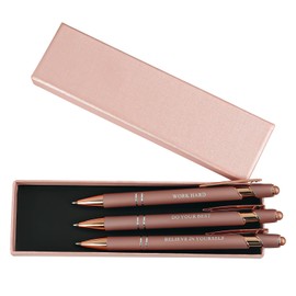 YUN CHUN 3PCS Fancy Pens for Women, Cute Ballpoint Pens Set with Stylus Tip, Best Pen Gift Set for Mom, Pretty Black Ink Pens with Self Motivation Words, Elegant Nice Writing Pens for Mum, Pink