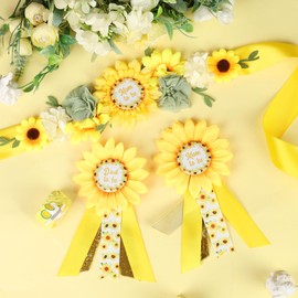 Cheerupp Sunflower Baby Shower Maternity Sash Kit - Yellow Sunflower Baby Shower Belly Belt and Mom & Dad to Be Corsage Pins, New Parents Pregnancy Photo Props Party Supplies