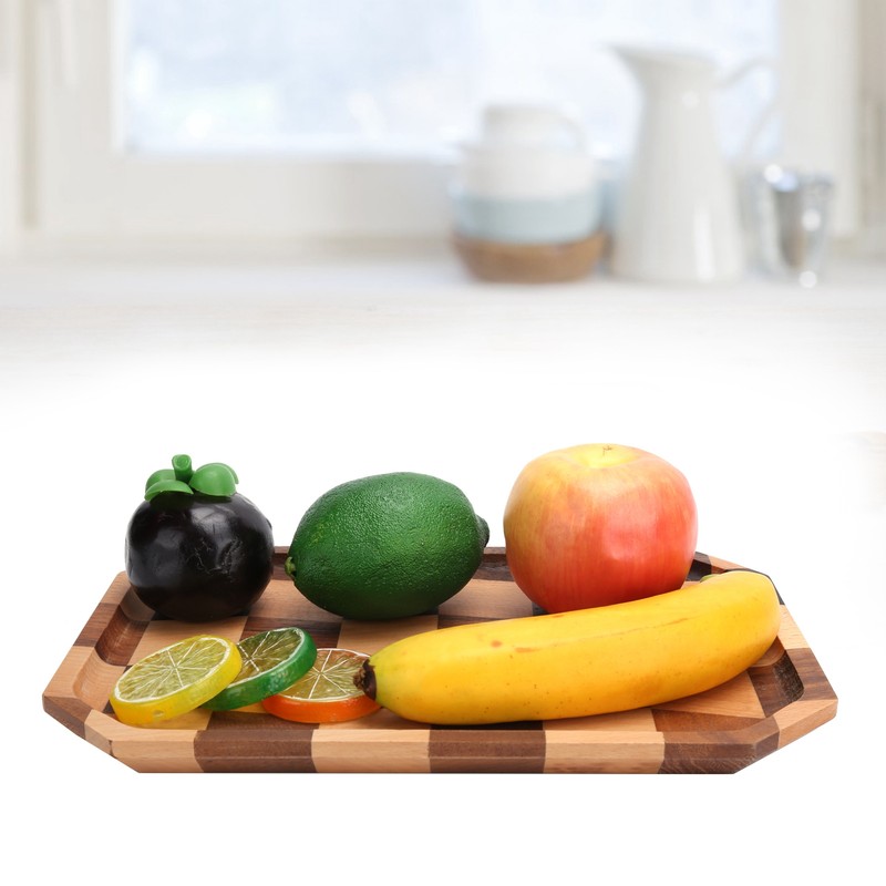 Wood Fruit Dishes Wooden Tea Dessert Tray Grid Pattern Rectangular