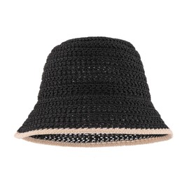 Women Foldable Sun Hats Mesh Woven Bucket Hat Portable Summer Hats for Traveling Beach Sunbathing Black