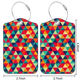 Set of 2 Luggage Tags for Suitcase Watercolor Rhombs and Colored Triangle Leather Baggage Tags Set with Stainless Steel Loop Name Address Labels Privacy Cover for Men Women Travel Bag Suitcase