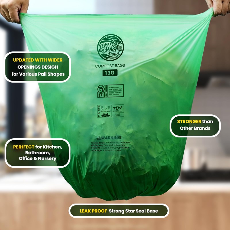 Trash bags 13+ gallon tall kitchen,100count,Extra Thick1.11 Mills,Compostable bags,Kitchen Compost