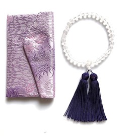 Women's Beads Genuine Crystal, Pure Silk Bassel, Purple Blue, Short Type Prayer Beads, Recitation, Memorial Service, Juzu, Approx. 0.3 inch (7 mm) Mala Bag