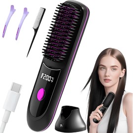 Cepillo Alaciador de Cabello y Rizadora para Cabello Inalámbrica 3 En 1,Cepillo Alaciador de Vapor Portátil con Base,Calentamiento Rápido de 20s,3 Configuraciones de Temperatura,para El Hogar y Viajes