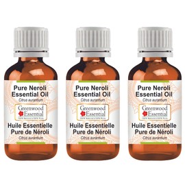 Greenwood Essential Natural Neroli Essential Oil (Citrus Aurantium) Natural Pure Therapeutic Quality Steam Distilled (Pack of Three) 100 ml x 3 (10 oz)