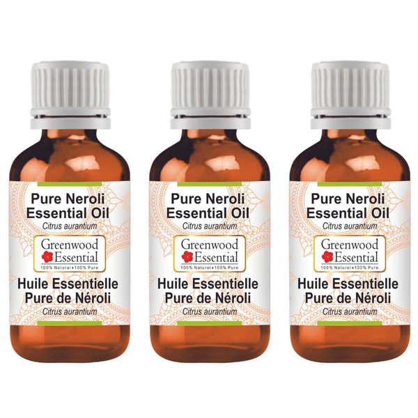 Greenwood Essential Natural Neroli Essential Oil (Citrus Aurantium) Natural Pure Therapeutic Quality Steam Distilled (Pack of Three) 100 ml x 3 (10 oz)