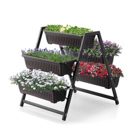 SweetBin Raised Garden Planter Bed, Tiered Planter Stand with 5 Boxes (Brown), 26" Long*36.5" Wide*31" Tall, Good for Herbs, Flowers, or Vegetables in Patio Balcony Indoor Outdoor