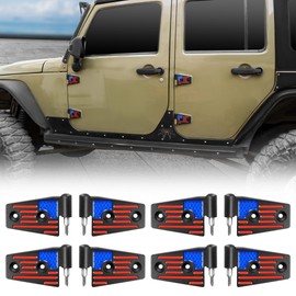 8Pcs Door Hinge Kit for 2007-2018 Jeep Wranlger JK JKU 4-Door Accessories Rubicon Sahara Sports, Aluminum Replacement Original Factory Door Hinge Sleeve (Flag - Colorful)