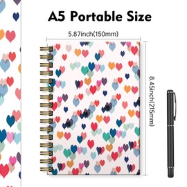 Spiral Journal Notebook,Strong TwinWire Binding with Premium Paper for Girl Women,Cool Funny 60 Sheets A5 College Ruled NotebookJournal,Perfect for Gifts Nurse Teacher Women(Cute Colorful Heart)